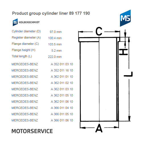DRY CYLINDER LINER MB 97 DRY CYLINDER LINER MB 97