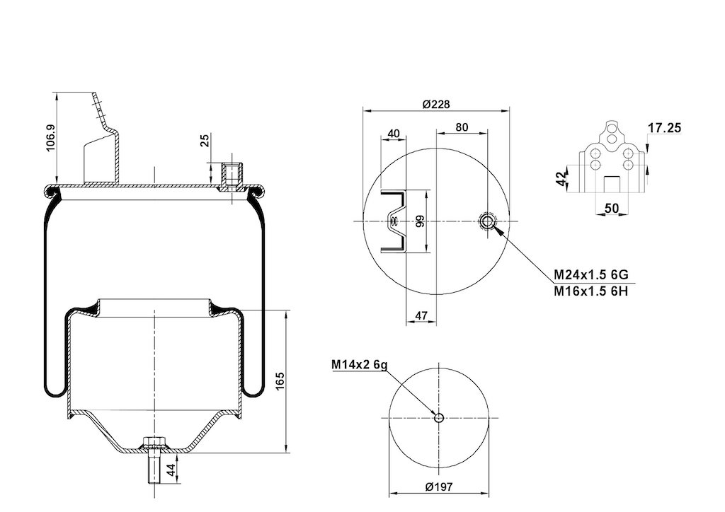 Air Spring, Comp. Type w/ Steel Piston